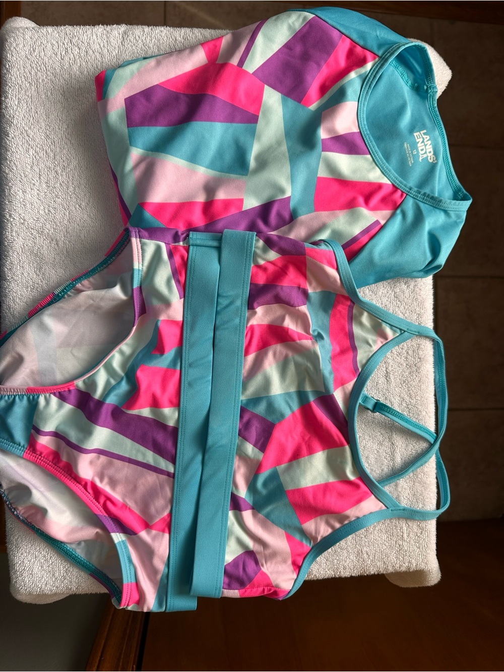 Lands' End Girls' Teal, Pink & Purple Geometric Two-Piece Swim Set